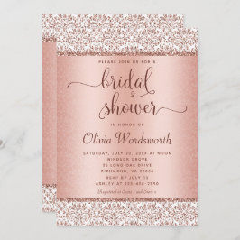 Rose Gold Glitzer Damask Brautparty Einladung