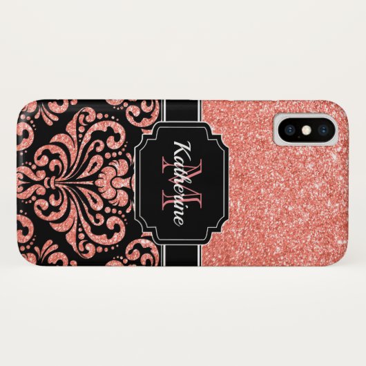 Rose Gold Glitzer Damask Case-Mate iPhone Hülle (Rückseite (Horizontal))