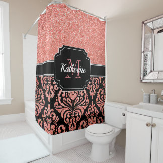Rose Gold Glitzer Damask Duschvorhang