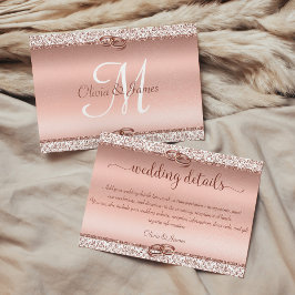 Rose Gold Glitzer Damask Hochzeitdetails Begleitkarte