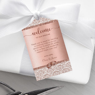 Rose Gold Glitzer Damask Monogram Wedding Welcome Geschenkanhänger