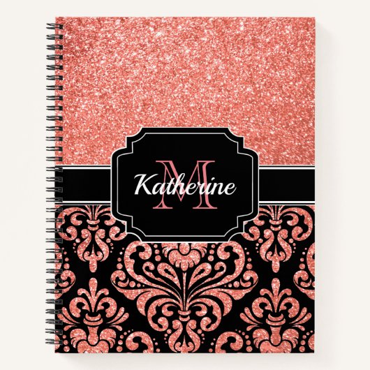 Rose Gold Glitzer Damask Notizblock (Vorderseite)