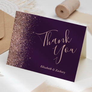 Rose Gold Glitzer Dark Lila Wedding Vielen Dank Karte