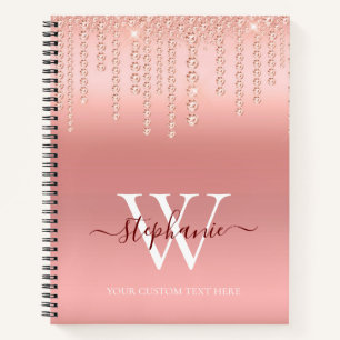 Rose Gold Glitzer Diamant Monogramm Schrift Notizblock