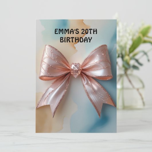 Rose Gold Glitzer Diamantbogen Geburtstag Einladung (Stehend Vorderseite)