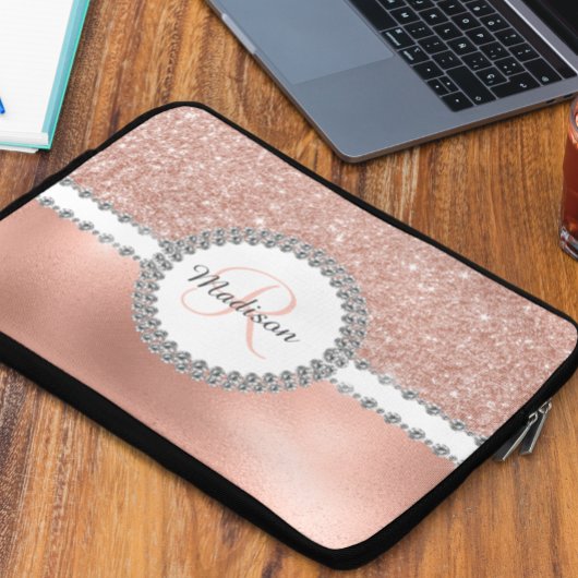 Rose Gold Glitzer Diamond Glam Monogram Laptopschutzhülle