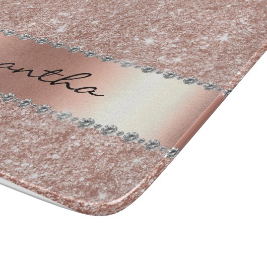 Rose Gold Glitzer Diamond Monogram Schneidebrett (Ecke)