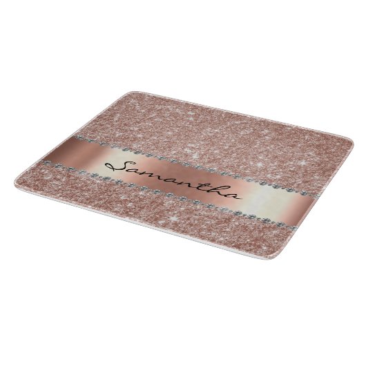 Rose Gold Glitzer Diamond Monogram Schneidebrett (Ecke)