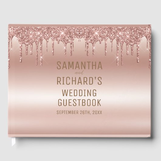 Rose Gold Glitzer Diamonds Wedding Gästebuch (Vorderseite)