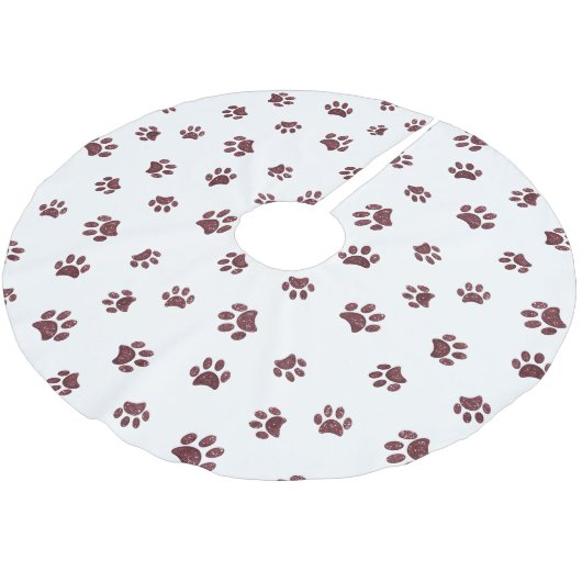 Rose Gold Glitzer Dog Cat Paw druckt Weihnachten Polyester Weihnachtsbaumdecke (Schrägansicht)