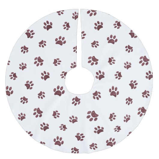 Rose Gold Glitzer Dog Cat Paw druckt Weihnachten Polyester Weihnachtsbaumdecke (Vorderseite)