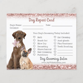 Rose Gold Glitzer Dog Grooming Report Card Flyer