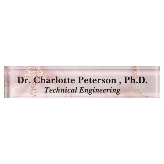 Rose Gold Glitzer Doktortitel oder Doktorat Namensplakette (Vorderseite)