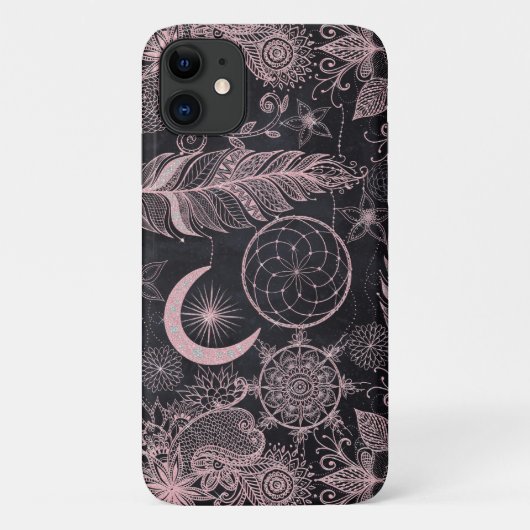 Rose Gold Glitzer Dreamcatcher Feathers Mandala Case-Mate iPhone Hülle (Rückseite)