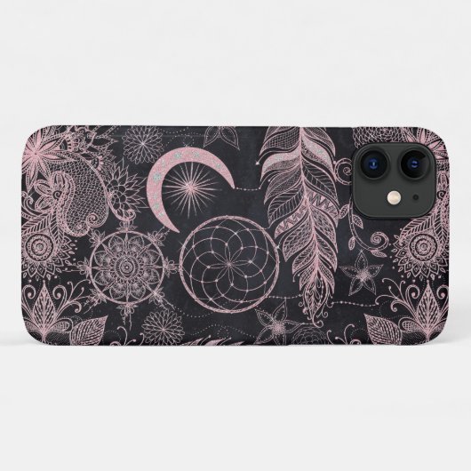 Rose Gold Glitzer Dreamcatcher Feathers Mandala Case-Mate iPhone Hülle (Rückseite (Horizontal))