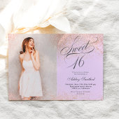 Rose Gold Glitzer Drehbuch Lavendel Foto Sweet 16 Einladung