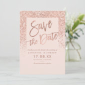 Rose Gold Glitzer Drehbuch rot Rosa Save the Date (Stehend Vorderseite)