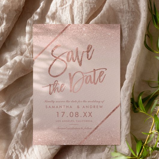 Rose Gold Glitzer Drehbuch rot Rosa Save the Date