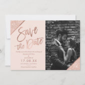 Rose Gold Glitzer Drehbuch rot Rosa Save the Date (Vorderseite)
