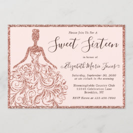 Rose Gold Glitzer Dress 16 . Geburtstag 16 Geburts Einladung