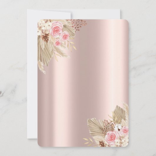 Rose Gold Glitzer Dress Blume Quinceañera Einladung (Rückseite)