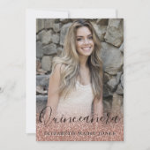 Rose Gold Glitzer Dress Foto QUINCEAÑERA Geburtsta Einladung (Vorderseite)