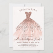 Rose Gold Glitzer Dress Foto QUINCEAÑERA Geburtsta Einladung (Rückseite)