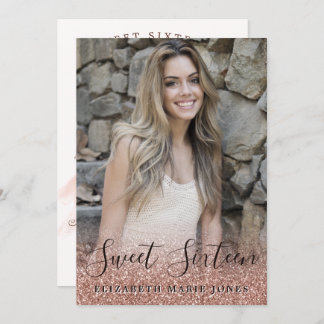 Rose Gold Glitzer Dress Foto Sweet 16 Geburtstag Einladung