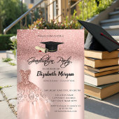 Rose Gold Glitzer Dress Graduation Cap Abschluss Einladung