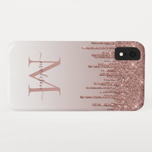 Rose Gold Glitzer Drilling Sparkle Monogram Script Case-Mate iPhone Hülle (Rückseite (Horizontal))