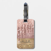 Rose Gold Glitzer Driving Gold Stripes Monogramm Gepäckanhänger (Rückseite vertikal)