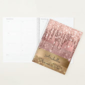 Rose Gold Glitzer Driving Gold Stripes Monogramm Planer (Anzeige)