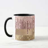 Rose Gold Glitzer Driving Gold Stripes Monogramm Tasse (Links)