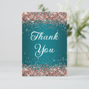 Rose Gold Glitzer Dunkeltürkis 40. Geburtstag Dankeskarte
