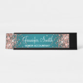 Rose Gold Glitzer Dunkeltürkis Gradient Schreibtischnamensplakette (Vorderseite )