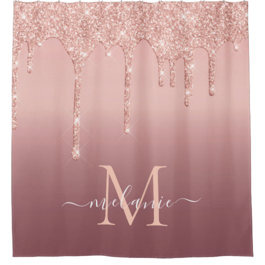 Rose Gold Glitzer Duschvorhang mit Individuelle Na (Vorderseite)