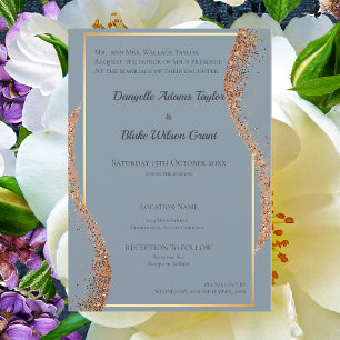 Rose Gold Glitzer Dusty Blue Wedding Einladung