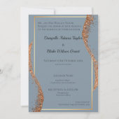 Rose Gold Glitzer Dusty Blue Wedding Einladung (Vorderseite)