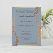 Rose Gold Glitzer Dusty Blue Wedding Einladung (Stehend Vorderseite)