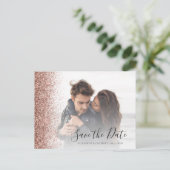 Rose Gold Glitzer Edge Foto Save the Date Postkarte (Stehend Vorderseite)