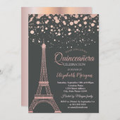 Rose Gold Glitzer Eiffelturm, Dots Quinceañera Einladung (Vorne/Hinten)