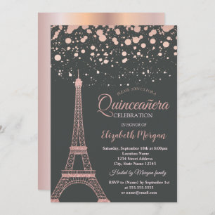 Rose Gold Glitzer Eiffelturm, Dots Quinceañera Einladung