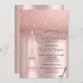 Rose Gold Glitzer Eiffelturm, Heelse Quinceañera Einladung