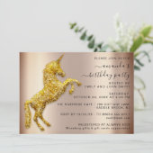 Rose Gold Glitzer Einhorn Einladung (Stehend Vorderseite)