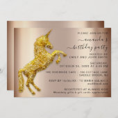 Rose Gold Glitzer Einhorn Einladung (Vorne/Hinten)