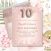 ROSE Gold Glitzer Einladung zum 10. Geburtstag