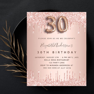 Rose Gold Glitzer Einladung zum 30. Geburtstag Flyer