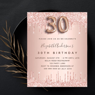 Rose Gold Glitzer Einladung zum 30. Geburtstag Flyer