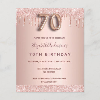 Rose Gold Glitzer Einladung zum 70. Geburtstag Flyer