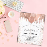Rose Gold Glitzer Einladung zur Geburtstagspartei<br><div class="desc">Für eine elegante 18. Geburtstagsfeier (oder jedes Alter). Ein weißer Hintergrund. Dekoriert mit Rose Gold,  Imitat Glitzer Tropfen,  Farbe Tropfen Look und Ballons. Personalisieren und fügen Sie Namen,  Alter und Party Details hinzu. Der Name wird mit einem handgeschriebenen Stilskript geschrieben</div>